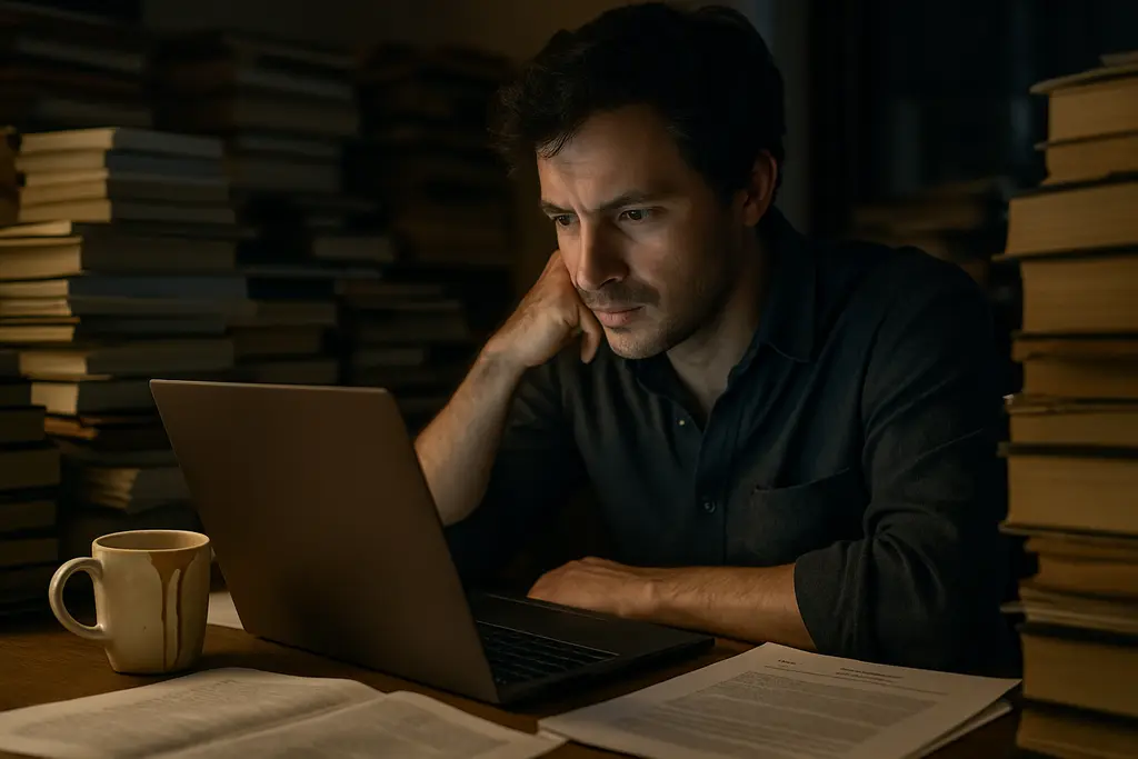 Author reviewing AI Copyright Lawsuit notes beside a publishing contract