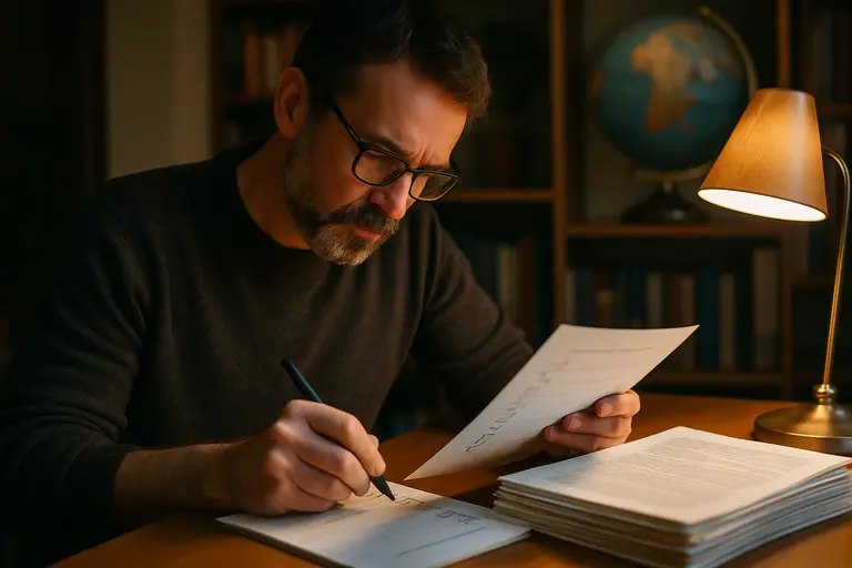 Author checklist beside a manuscript proposal and pen