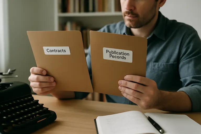 Author saving contracts and publication records in labeled folders