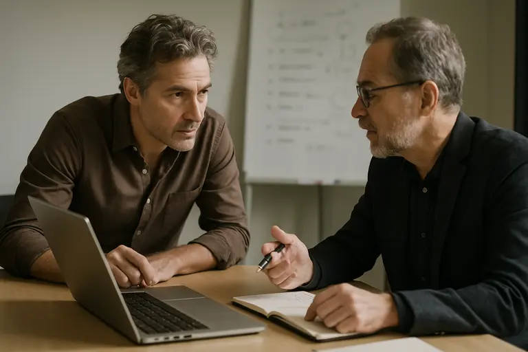 Author and editor discussing contract terms at a table