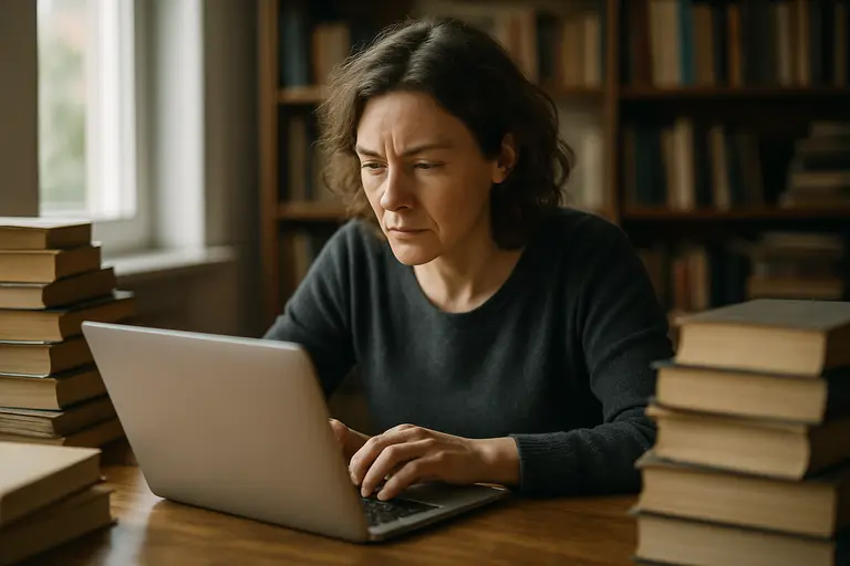 Editor and author reviewing contract pages with notes and a laptop