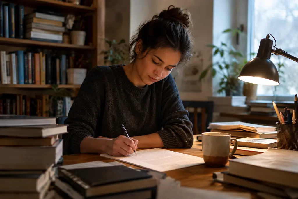 Author reviewing Out-of-Print Rights language beside a marked manuscript