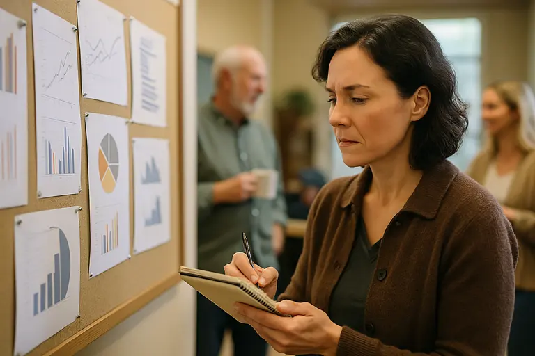 Publishing data chart reviewed beside a notebook
